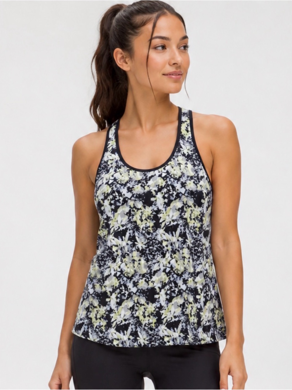 Lululemon Athletica Floral Racerback Tank Top Black White S/M
